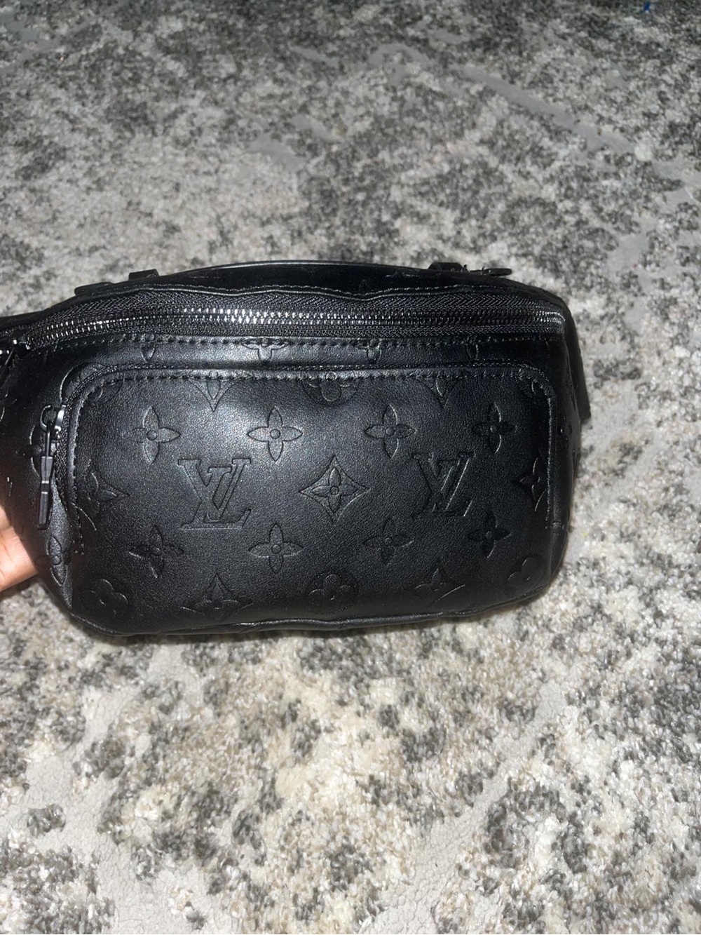 Cute fashion Black Embossed Leather Crossbody belt bag
